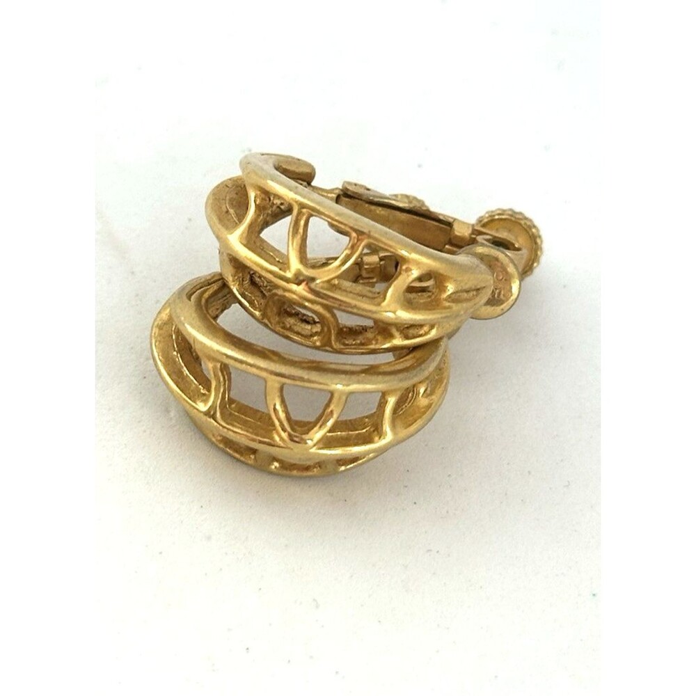 Vintage Goldette Gold Tone Clip-On Hoop Earrings Cutout